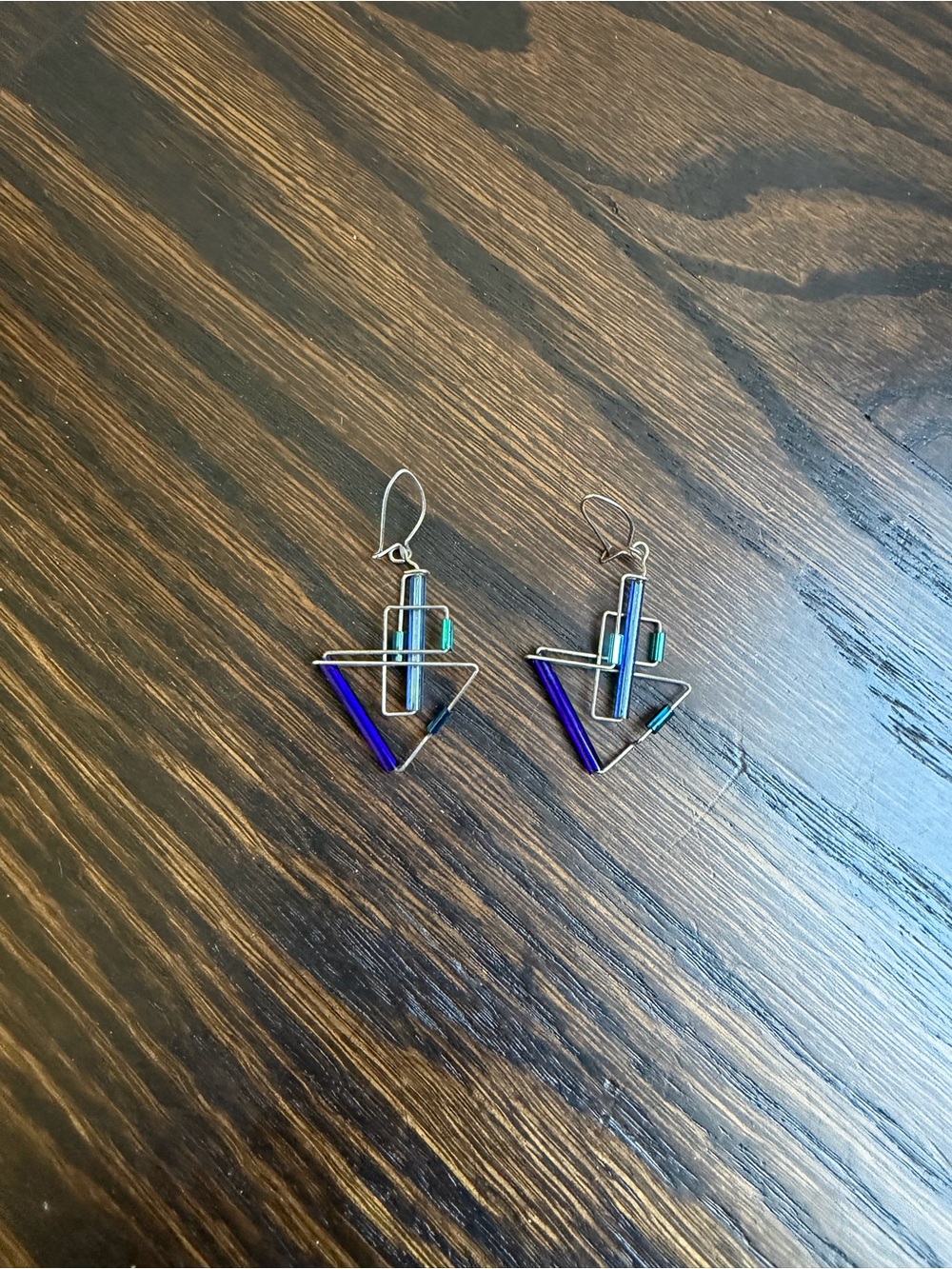 Silver-tone Geometric Blue and Teal Drop Earrings